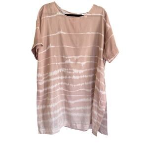 J.JILL Dusty Pink & White Tie Dye Striped Silk Cotton Swim Cover Up Tunic Medium